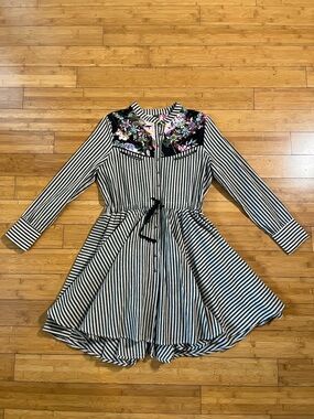 Anthropologie Aratta Beaded Boho Western Striped Dress with Floral Print Yoke